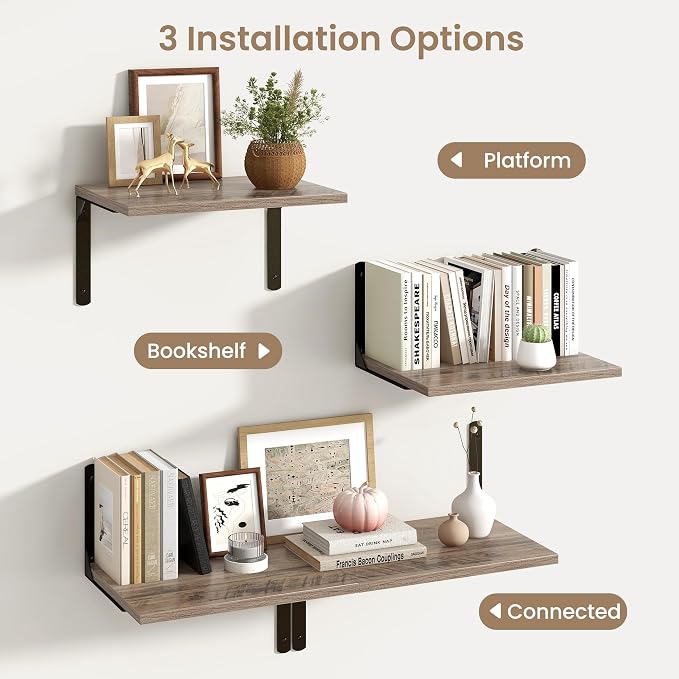 Fun Memories Floating Shelves for Wall, 12 Inch Deep Floating Shelves Set of 2 - Image 5
