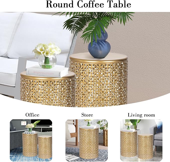 Homebeez Modern Nesting Tables Set of 2, Round Metal End Table, Accent Side - Image 5
