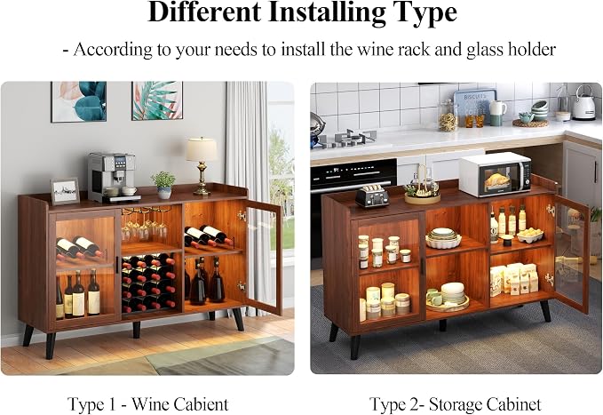 Loomie Wine Bar Cabinet with LED Light, Home Coffee Cabinet with Wine Rack and - Image 6