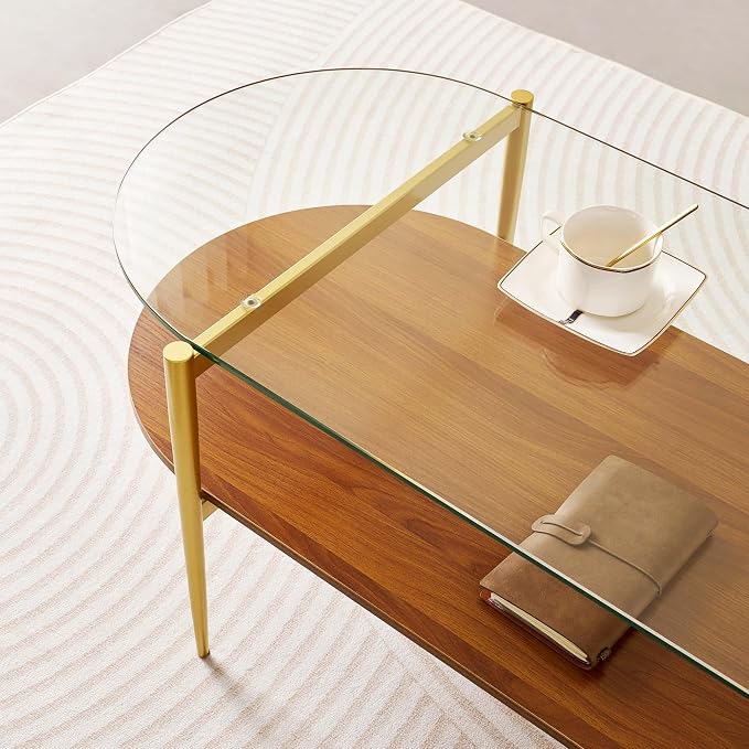 LumFurn Oval Glass Coffee Table, Mid-Century Modern Design, L41 x W21 x H17 inch - Image 8