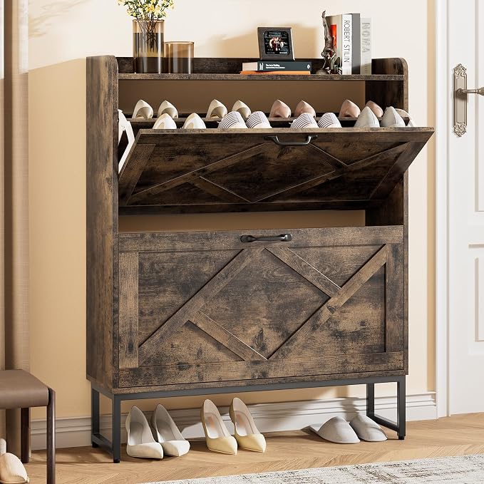 Nicetree Shoe Cabinet with 2 Flip Drawers, Freestanding Shoe Storage Cabinet by Nicetree