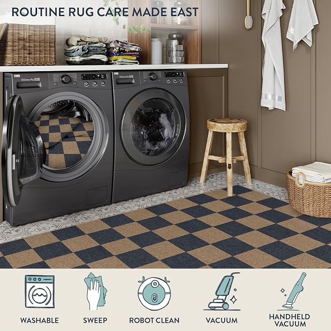 Lahome Colette Checkered Easy Jute Living Room Rugs, 5x7 Dining Room Office Rug - Image 5