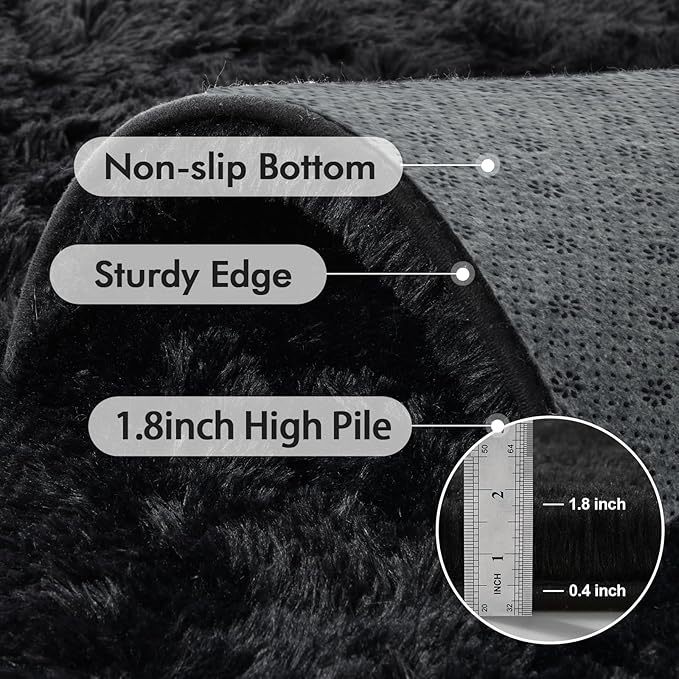 8x10 Ft Large Shag Black Rug for Living Room, Ultra Soft Fluffy Furry Area Rugs - Image 5