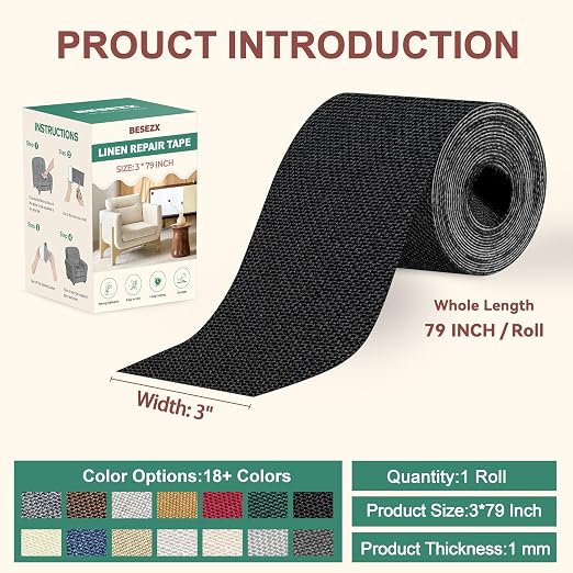BESEZX Linen Fabric Repair Tape, 3x79 Inch Self Adhesive Repair Patches - Image 2