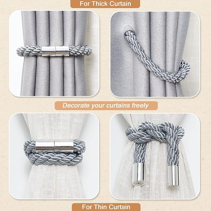 NICEEC 4 Pack Strong Magnetic Curtain Tiebacks Modern Simple Style Drape Tie - Image 6
