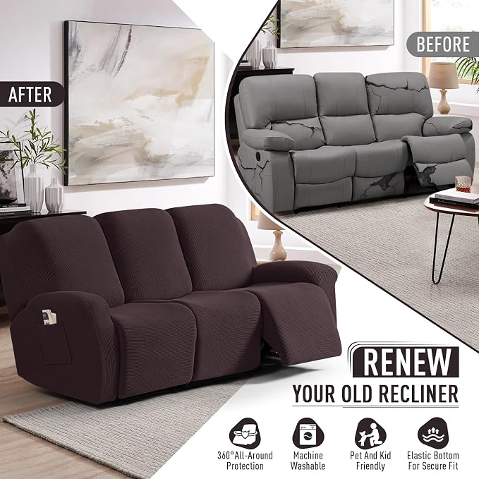 TAOCOCO Recliner Couch Covers for 3 Seat, 8-Pieces Stretch Large Couch Covers - Image 4