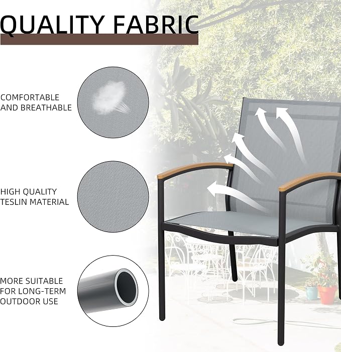 Shintenchi 3 Pieces Patio Bistro Sets, Outdoor Textilene Fabric Conversation - Image 2