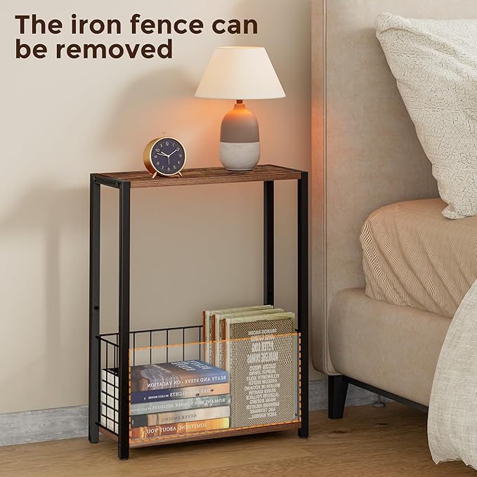 Homleke Narrow Side Table with Magazine Holder, Skinny End Table Perfect - Image 7