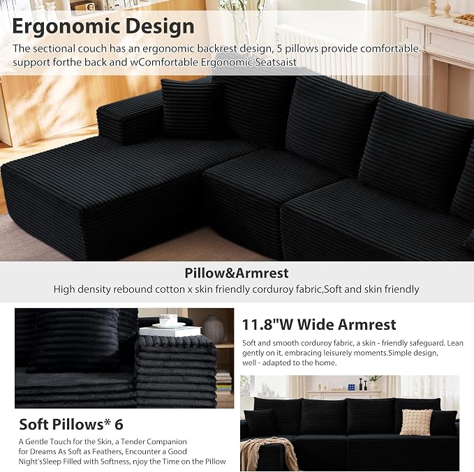135” Cloud Sectional Couch, Boneless Sofa - Image 6