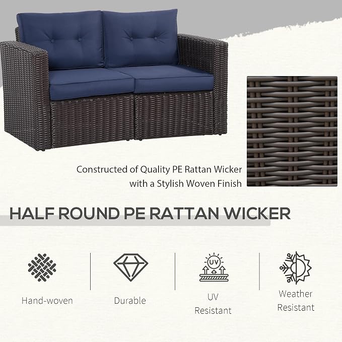 Outsunny 2 Piece Patio Wicker Corner Sofa Set, Outdoor PE Rattan Furniture - Image 4