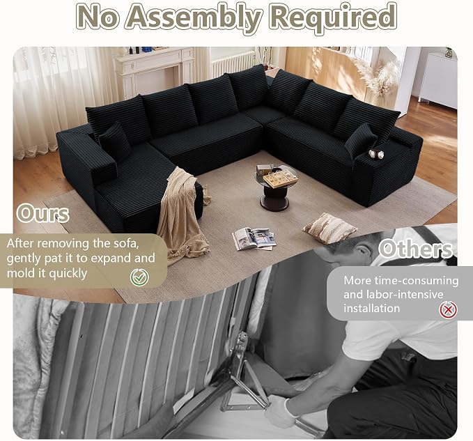 Cloud Sectional Couch with L-Shape Chaise, Upholstered Corduroy Couches - Image 4