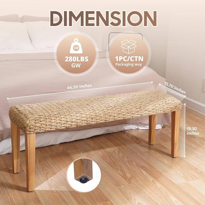 Outdoor Backless Bench, All-Weather Wicker & Solid Acacia Wood, Premium Garden - Image 11