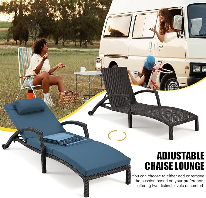 HOMREST Chaise Lounge Chairs Set of 6, PE Rattan Wicker Patio Lounge Chair - Image 6