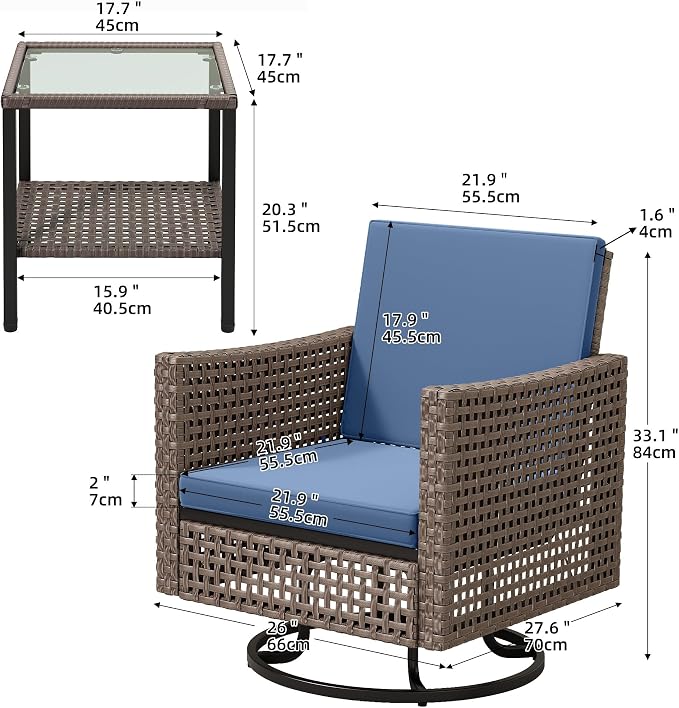 YITAHOME Outdoor Swivel Chair 3 Pieces, Wicker Patio Furniture, Porch Furniture - Image 2
