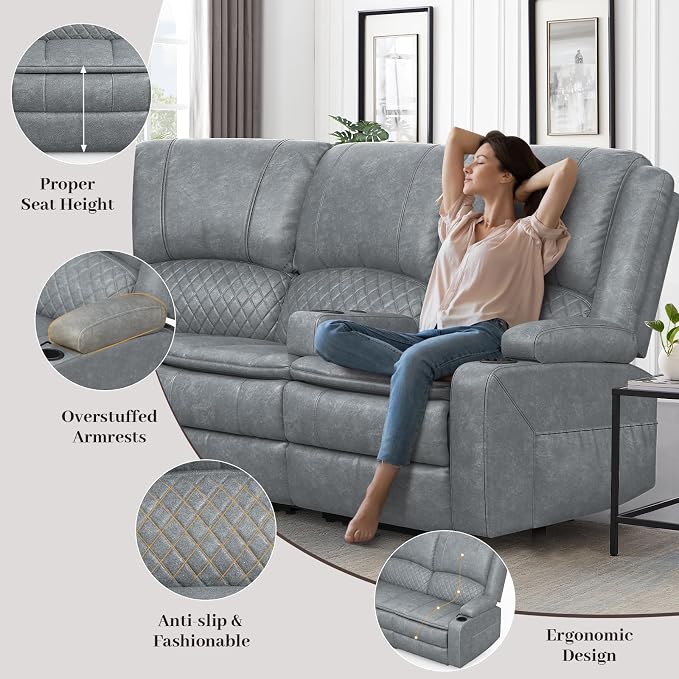 Yolsali Manual Reclining Sectional Sofa Set, 7 Seats Soft Leather Recliner - Image 5