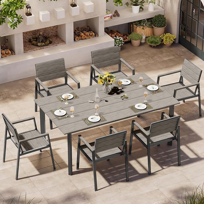 Outdoor Dining Set for 6, Aluminum Patio Table and Chairs Set by Oasbira