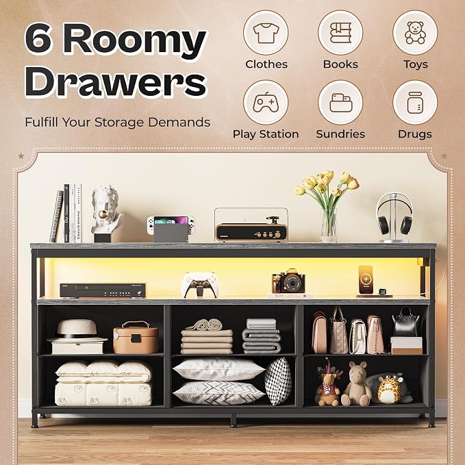 Huuger LED TV Stand for Bedroom, 55 Inch Fabric Dresser - Image 6