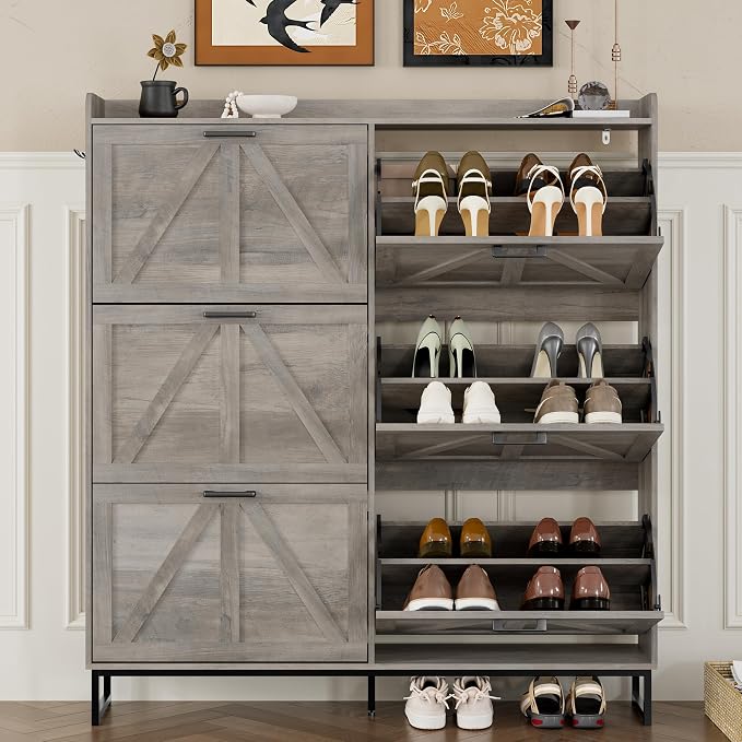 BORNOON Shoe Cabinet with 6 Flip Drawers Narrow Shoe Storage Cabinet Organizer - Image 5
