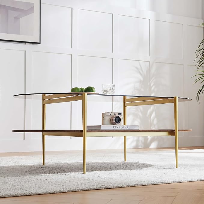 LumFurn X-Large Oval Glass Coffee Table, Mid-Century Modern Design, L47 x W24 x - Image 4