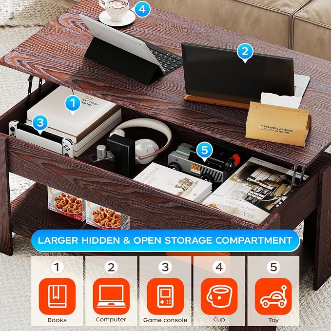 FDW 39 inch Lift Top Coffee Table - Image 7