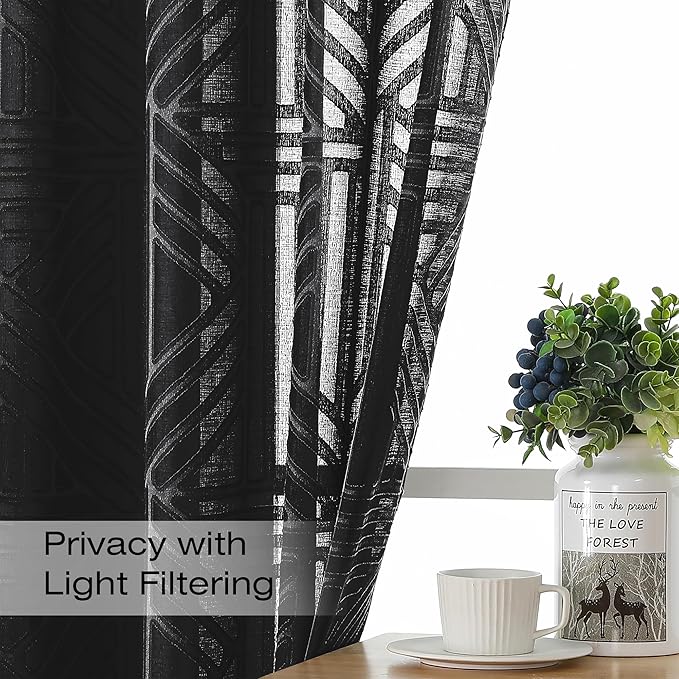 Simplebrand Semi Sheer Black Curtains 84 Inches Long 2 Panels, Light Filtering - Image 3