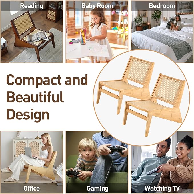 Welnow 2-Pcs Mid Century Rattan Accent Chair, Bamboo Wood Lounge Chair - Image 7