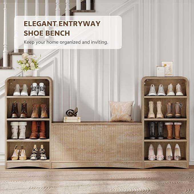 Shoe Cabinet with Bench, U-Shaped Shoe Storage Bench, Tall Shoes Cabinet with - Image 7