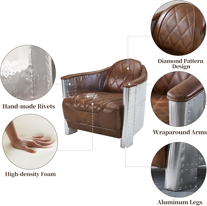 Art Leon Genuine Leather Accent Chair, Mid Century Industrial Armchair - Image 4