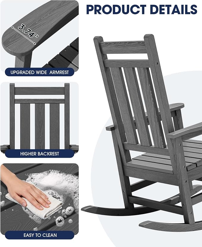 KINGYES Oversized Outdoor Rocking Chair Set of 4, All-Weather Patio Rocking - Image 7