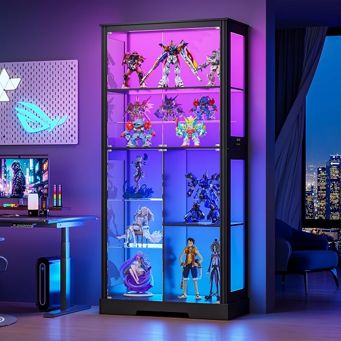 Gurexl Display Cabinet with Motion Sensor LED Lights, Glass Curio Cabinet with - Image 3