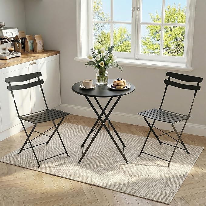 GarveeLife 3 Piece Patio Bistro Set, Folding Patio Bistro Table and Chairs Set - Image 3