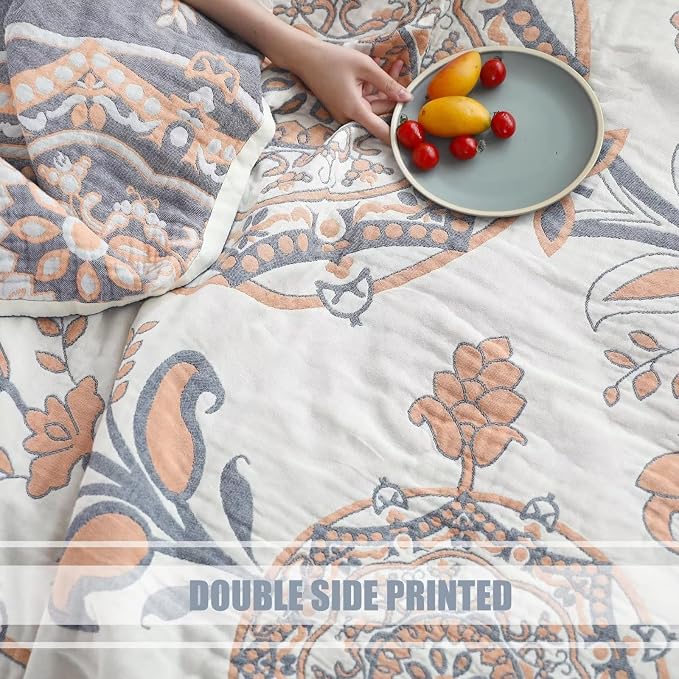 LUTBM Boho Throw Blanket for Bed 100% Cotton Ultra Soft Rustic Quilt Floral - Image 6