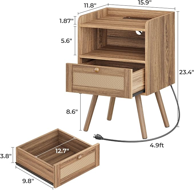 SUPERJARE Nightstands Set of 2, Night Stands - Image 3