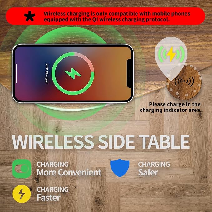 Smart Side Table with Bluetooth Speaker & Wireless Charging Modern End Table - Image 4
