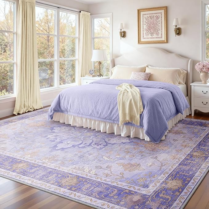 RELEANY Area Rugs 10'x12' Washable Non-Slip, Floral Vintage Distress Print - Image 2
