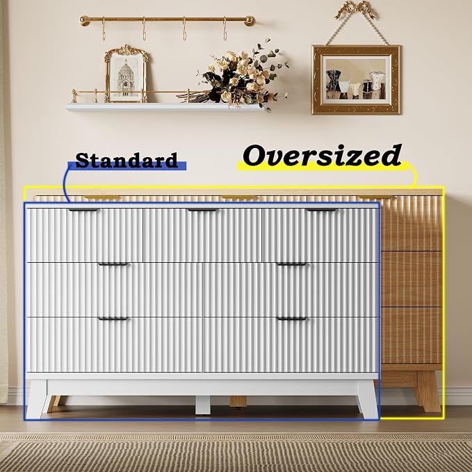 BORNOON 57" Long Dresser for Bedroom, 7-Drawer Fluted Chest, Wide Wood Storage - Image 3