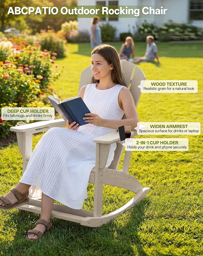 Outdoor Oversized Adirondack Rocking Chairs, All Weather HDPE Patio Rocking - Image 3