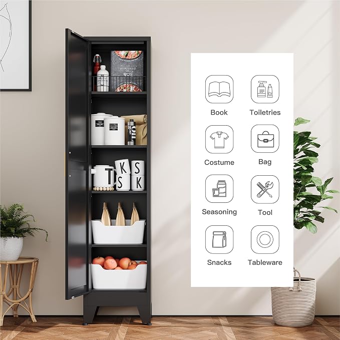 YAUWOH White Narrow Metal Storage Cabinet, Tall Freestanding Cabinet - Image 7
