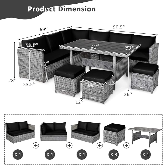 Tangkula 7 Pieces Patio Furniture Set, Outdoor Sectional Rattan Sofa Set - Image 4