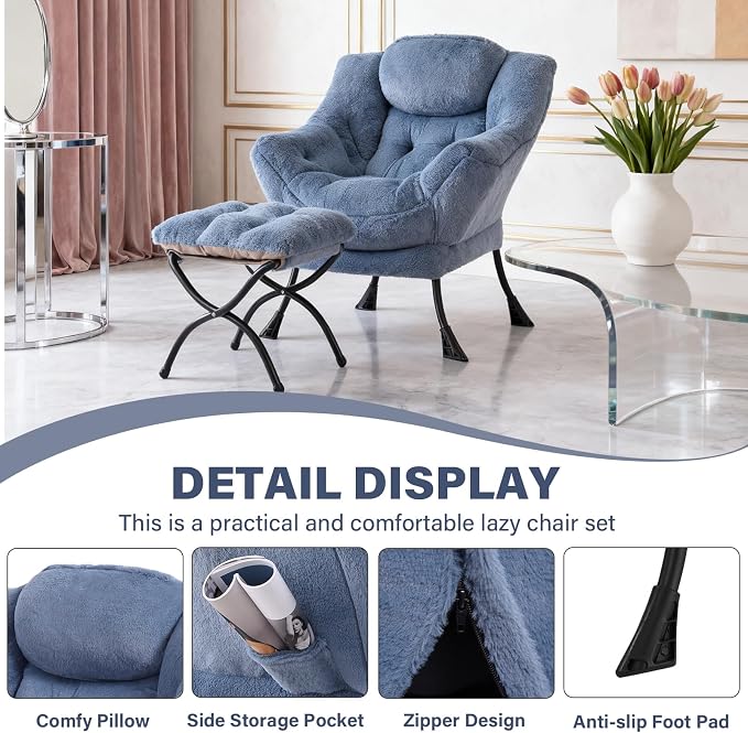 Lazy Chair with Ottoman, Modern Accent Chair Contemporary Lounge Leisure Sofa - Image 8