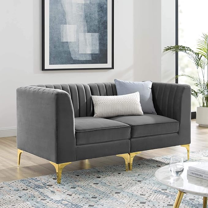 Modway EEI-4346-GRY Triumph Channel Tufted Performance Velvet Loveseat by Modway