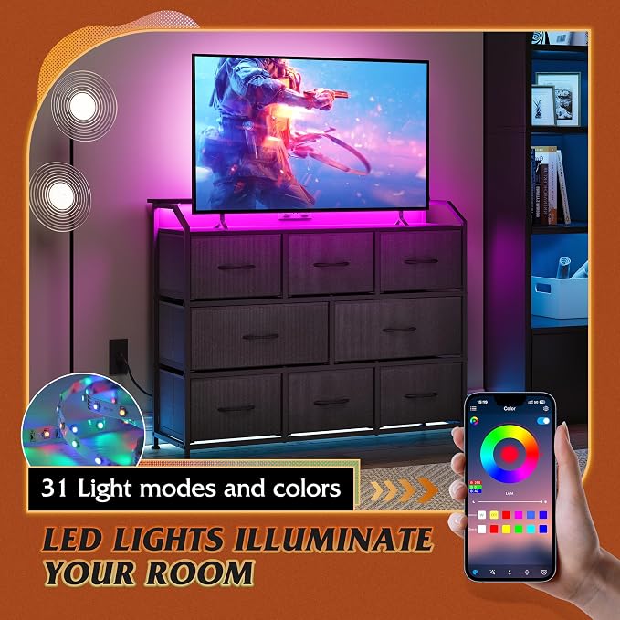 WLIVE Led Dresser for Bedroom, Wide Chest of Drawers for Hallway, 8 Fabric - Image 6