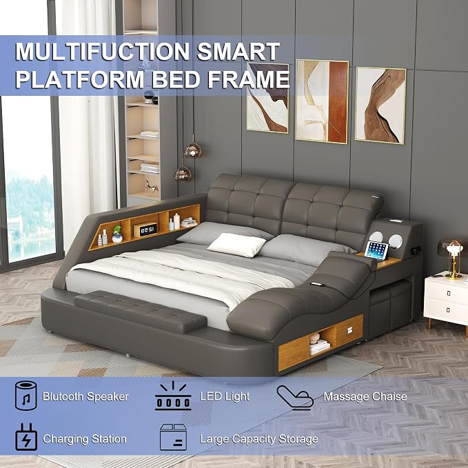 King Size Smart Multifunctional Bed Frame, Platform Bed - Image 3