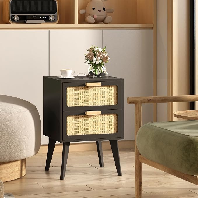 YAUKOMEL Black Nightstand, Wood End Table, Side Table - Image 5