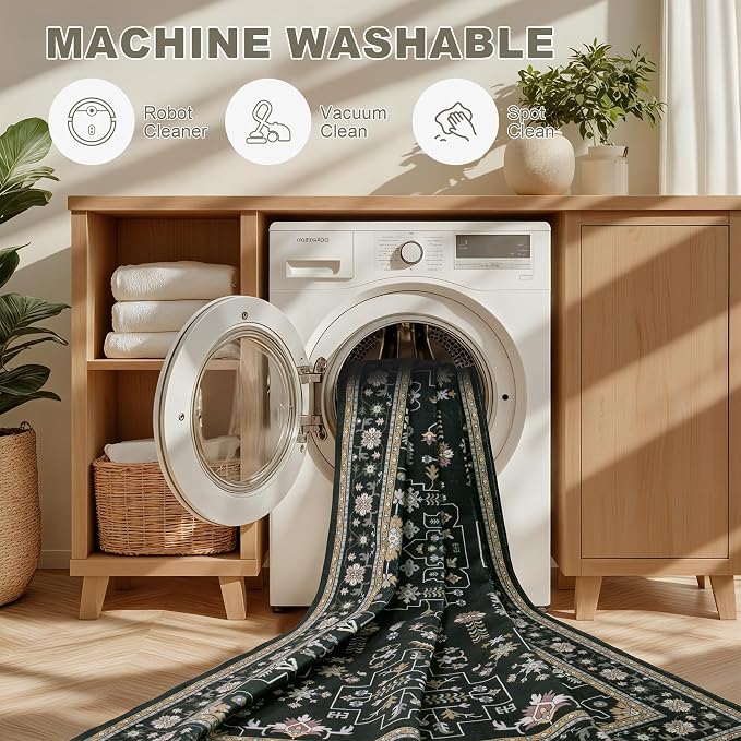 8x10 Area Rugs for Living Room: Washable Rug Soft Vintage Boho Medallion Carpet - Image 7