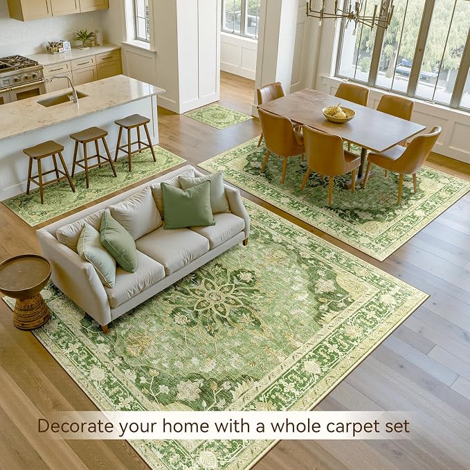RELEANY Area Rugs 7'x9' Washable Non-Slip, Floral Vintage Distress Print - Image 2