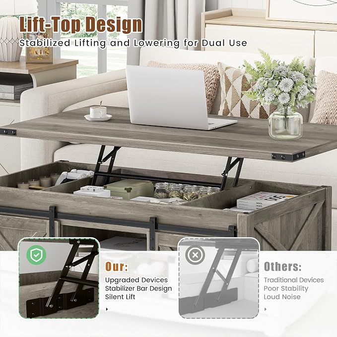 ALLSTAND 48" Farmhouse Lift Top Coffee Table - Image 5