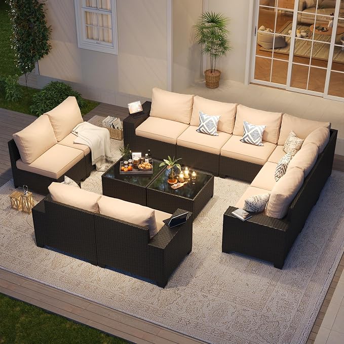 Aoxun Patio Furniture Set, Widen Armrests Wicker Outdoor Sectional - Image 2