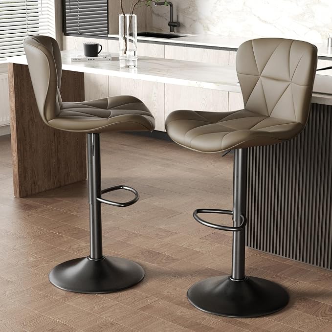 Nalupatio Modern Bar Stools Set of 2, Adjustable Faux Leather Upholstered - Image 7