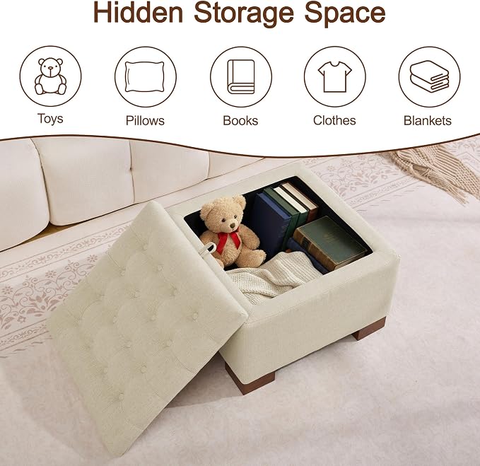 WUTUTUEE 24" Fabric Square Storage Ottoman - Image 7
